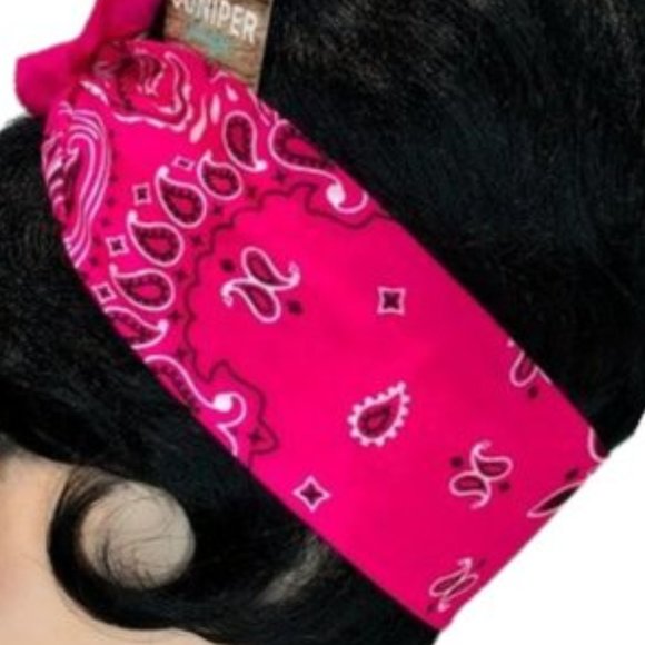 Neon Pink Paisley Rockabilly Bandana Tie Headband - Picture 9 of 13
